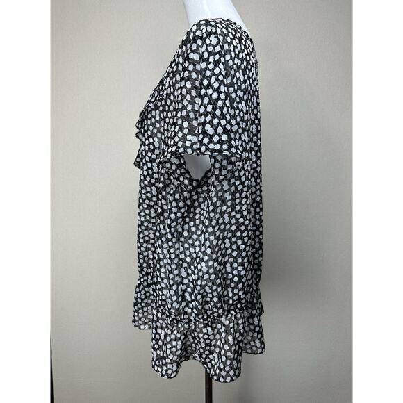 Lane Bryant Ruffle Chiffon Top 18/20 Blk Geo peplum Drop Waist Fairy Whimsy - Picture 7 of 11